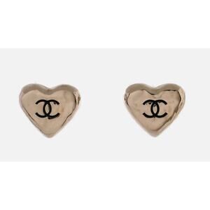 CHANEL Gold CC Interlocking Heart Stud Earrings 21B (CHXX003)